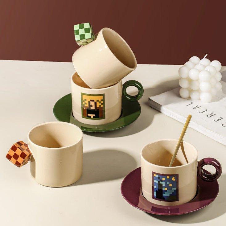 Coffee Cup Set Ceramic Mosaic Art Design – Cup Saucer & Teaspoon | Starry Night, Mona Lisa & More
